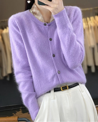 Mink Cashmere Crew Neck Loose Cardigan Sweater