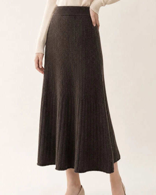 Merino Wool Pleated Midi Skirt