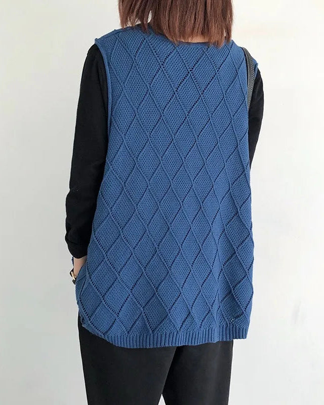 Oversized V-Neck Hollow Knit Vest