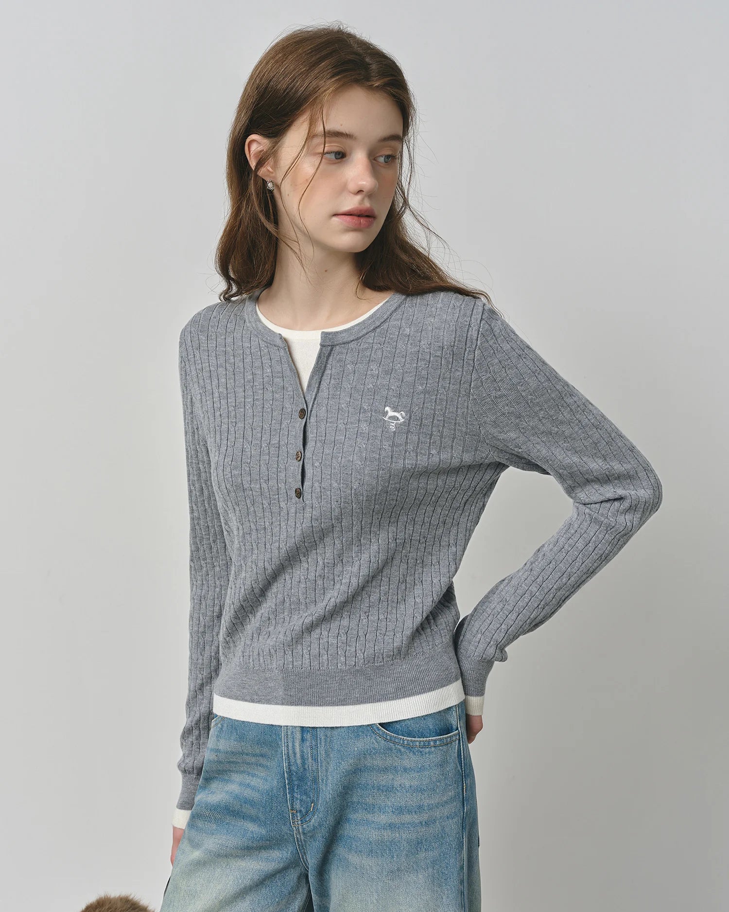 Cable Knit Faux Two-Piece Sweater