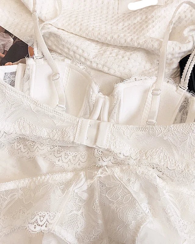 Lace Embroidery Half-Cup Thin Push-Up Bra Set