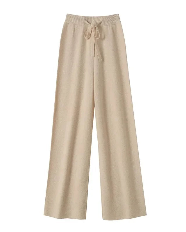 High Waist Wool Knit Wide-Leg Trousers