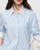 Striped Straight-Cut Long-Sleeved Shirt With Pockets