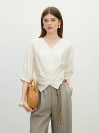 V-Neck Relaxed Casual Short Sleeve Linen Shirt