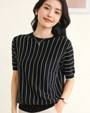Pure Cotton Loose-Fit Vertical Striped T-Shirt