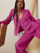 Pleated Long Sleeve Shirt And Pants Set