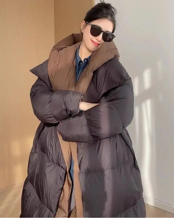 Layered-Look Hooded Cotton-Padded Coat