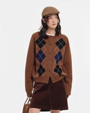 Cashmere Diamond Pattern Cardigan Sweater