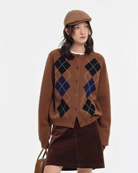 Cashmere Diamond Pattern Cardigan Sweater