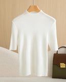 Wool Mock Neck Half Sleeve Top