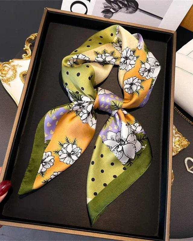 Printed Satin Square Neckerchief Scarf