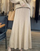 Merino Wool Pleated A-Line Maxi Skirt