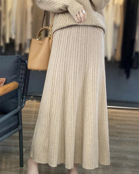 Merino Wool Pleated A-Line Maxi Skirt
