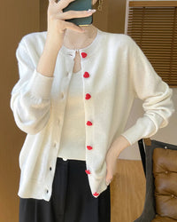 Merino Wool Half-High Collar Loose Knit Cardigan