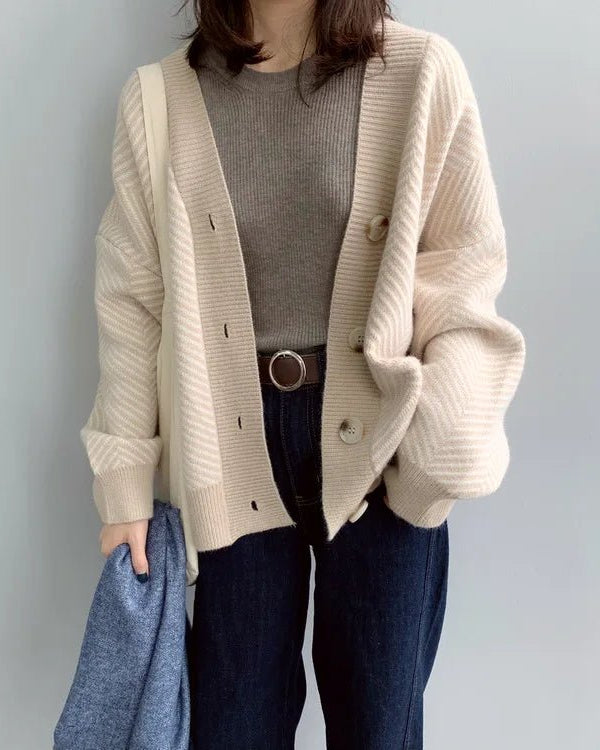 Oversized V-Neck Striped Cardigan