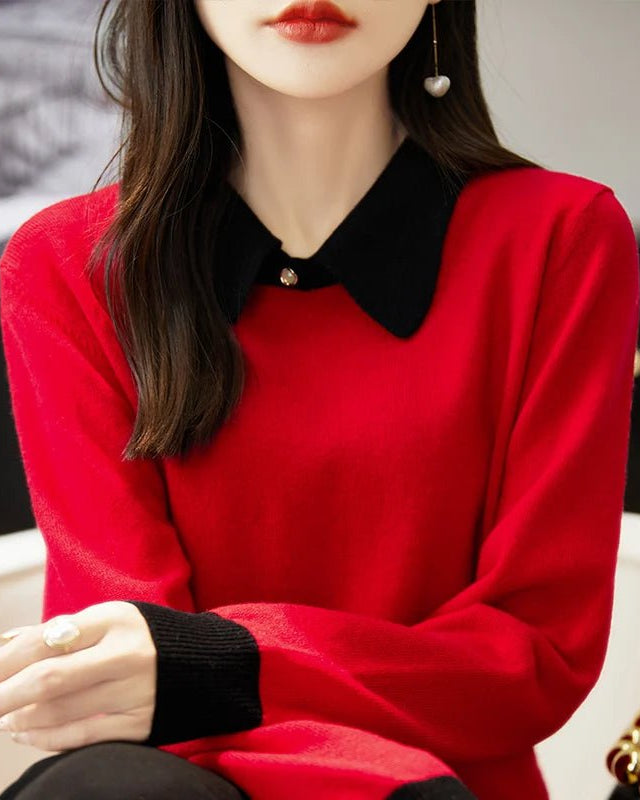 Merino Wool Contrast Colors POLO Collar Pullovers