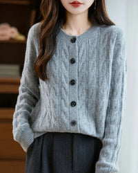 Wool O-Neck Twisted Single-Breasted Cardigan Sweater