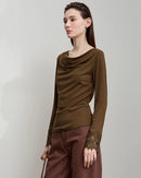 Simple Solid Color Asymmetrical Neckline Top