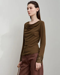 Simple Solid Color Asymmetrical Neckline Top
