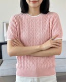 Hollow Knit Cotton Short Sleeve Top