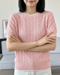 Hollow Knit Cotton Short Sleeve Top