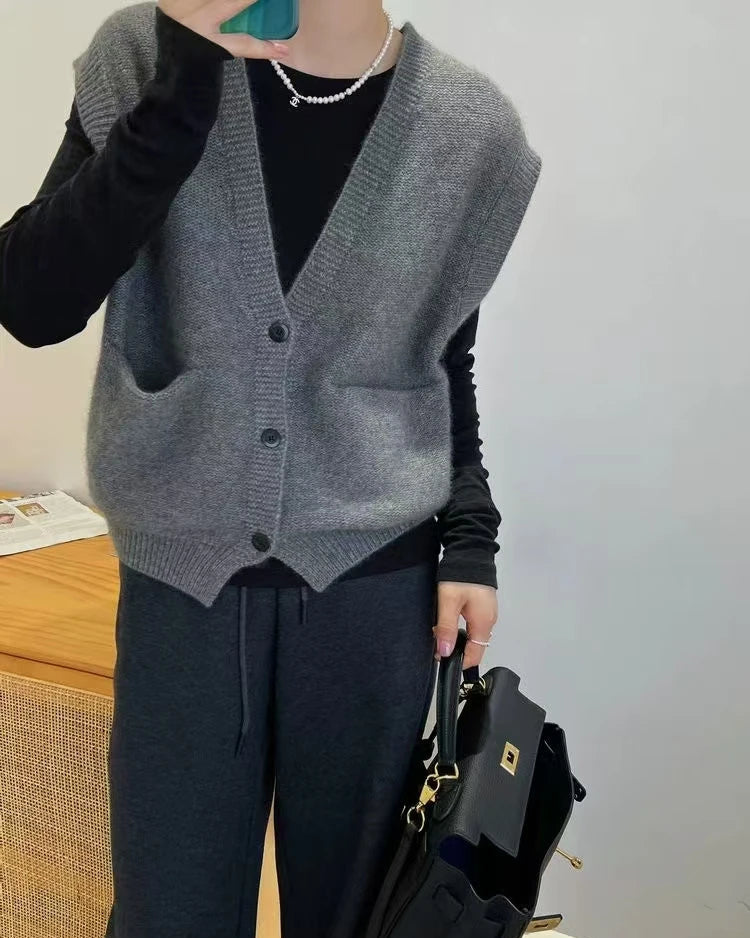 Merino Wool V-Neck Knit Vest