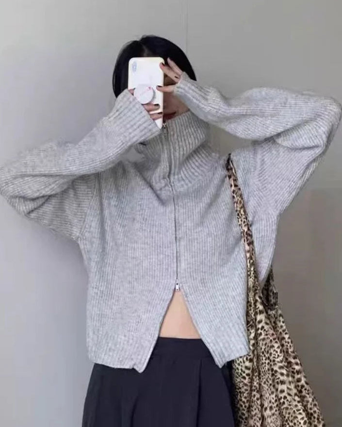 Wool Turtleneck Zip Cardigan