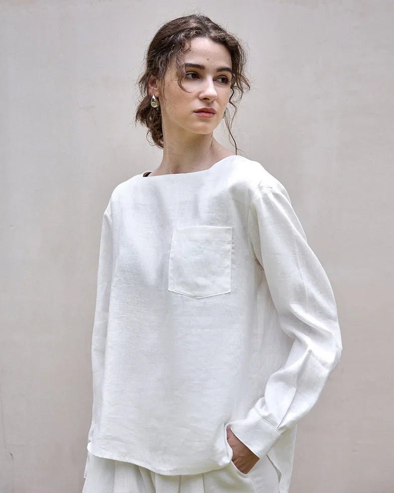 Retro One-Shoulder Collar Casual Loose T-Shirt