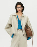 Loose-Fit Zip-Up PU Leather Short Jacket