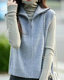 High-Neck Merino Wool Zip Vest