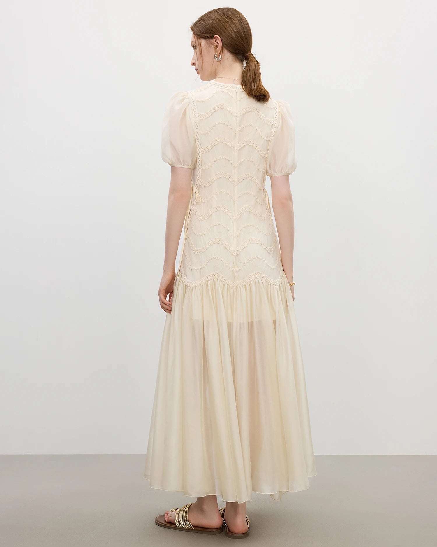 Mesh Embroidery Hollow-Out Patchwork Dress