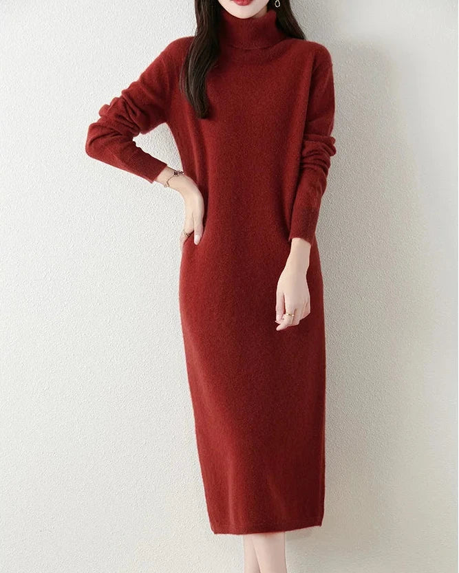 Merino Wool Turtleneck Knit Dress