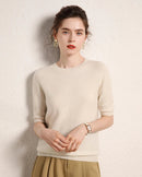 Cashmere Crewneck Half-Sleeve Top
