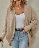 Solid Bat Sleeve Open-Front Loose Mid-Length Knit Cardigan