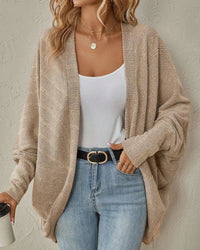 Solid Bat Sleeve Open-Front Loose Mid-Length Knit Cardigan