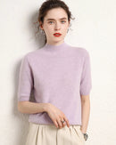 Cashmere Half-Sleeve Mock-Neck Sweater