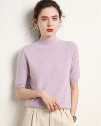 Cashmere Half-Sleeve Mock-Neck Sweater