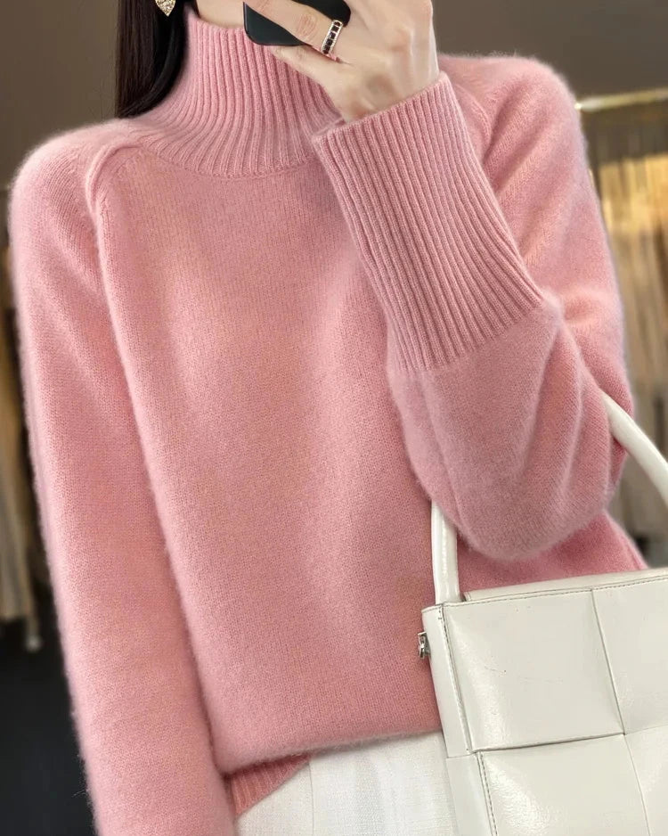 Raglan Merino Wool Mock Neck Sweater