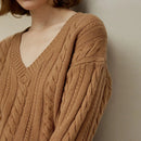 Wool-Cashmere Cable-Knit V Neck Pullover
