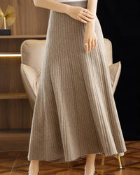 Elegant Pleated Wool A-Line Long Skirt
