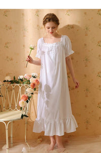 Palace Style Short Sleeve Cotton Pajama Dress