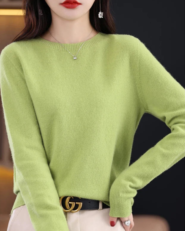Merino Wool O-Neck Knit Sweater