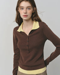 New Style Faux Two-Piece Collared Knit Sweater