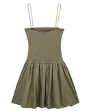 Stylish Pleated Patchwork Backless Mini Dress