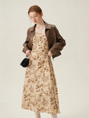 Pleated Floral Long Slimming Skirt