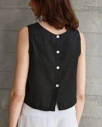 Linen Crew Neck Button Reversible Vest