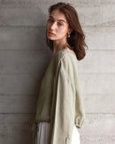 Ramie Crew Neck Long Sleeve Drawstring T-Shirt