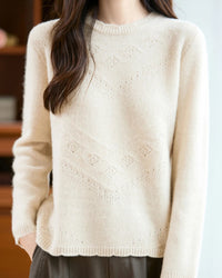 Pointelle Merino Wool Crewneck Sweater