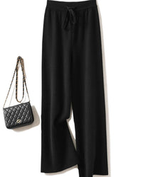 Merino Wool Solid Elastic Waist Wide Leg Knit Trousers