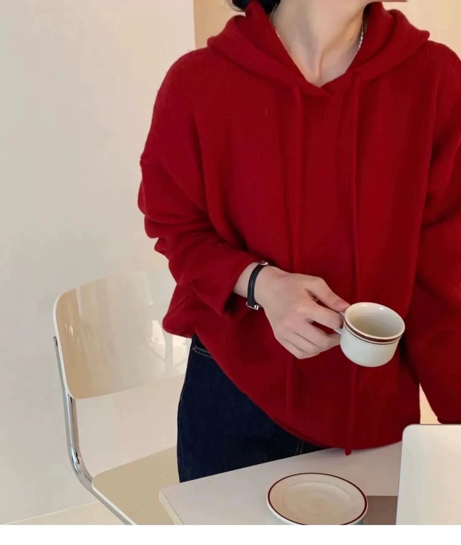 Solid Cashmere Knitted Hoodie